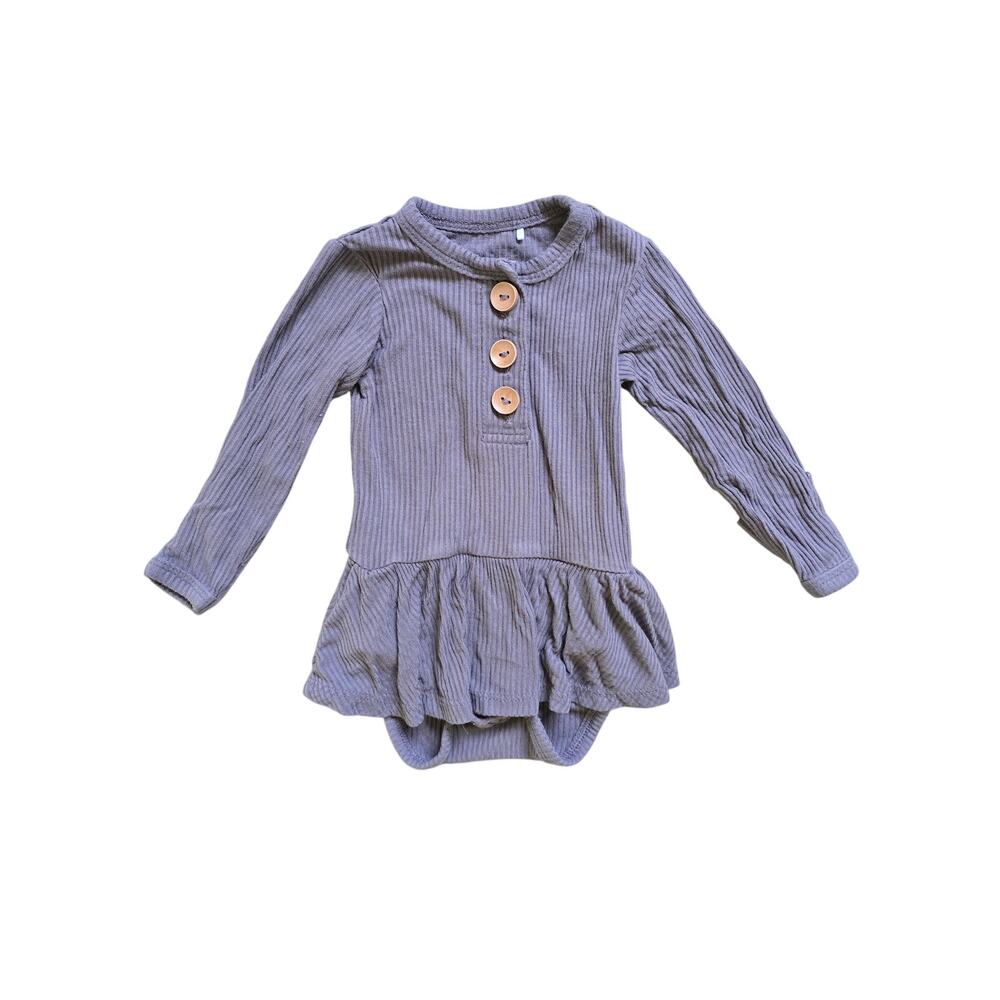 Posh Peanut Bamboo Ribbed‎ Skirted Bodysuit Dress Smoky Purple Size 0-3 Months